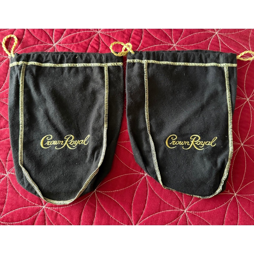 Lot of 2 Crown Royal Black Drawstring Bags Black and Gold Collectible Pouches